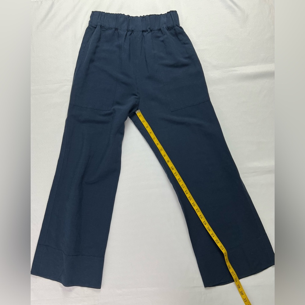 G. Label by Goop Seaside Wide Leg Viscose Linen Navy Office Wedding Resort Pant - Picture 15 of 16
